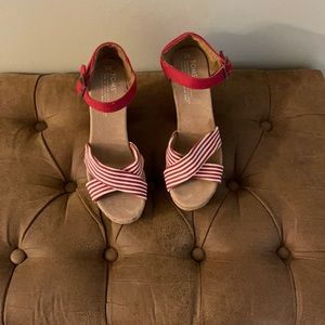 Tom’s red and white wedge espadrilles